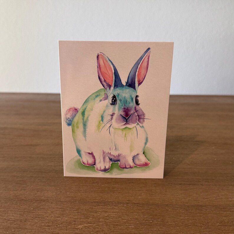 Bunny Rabbit Note Card, Original Watercolor Art, Blank Greeting Card Stationary image 4