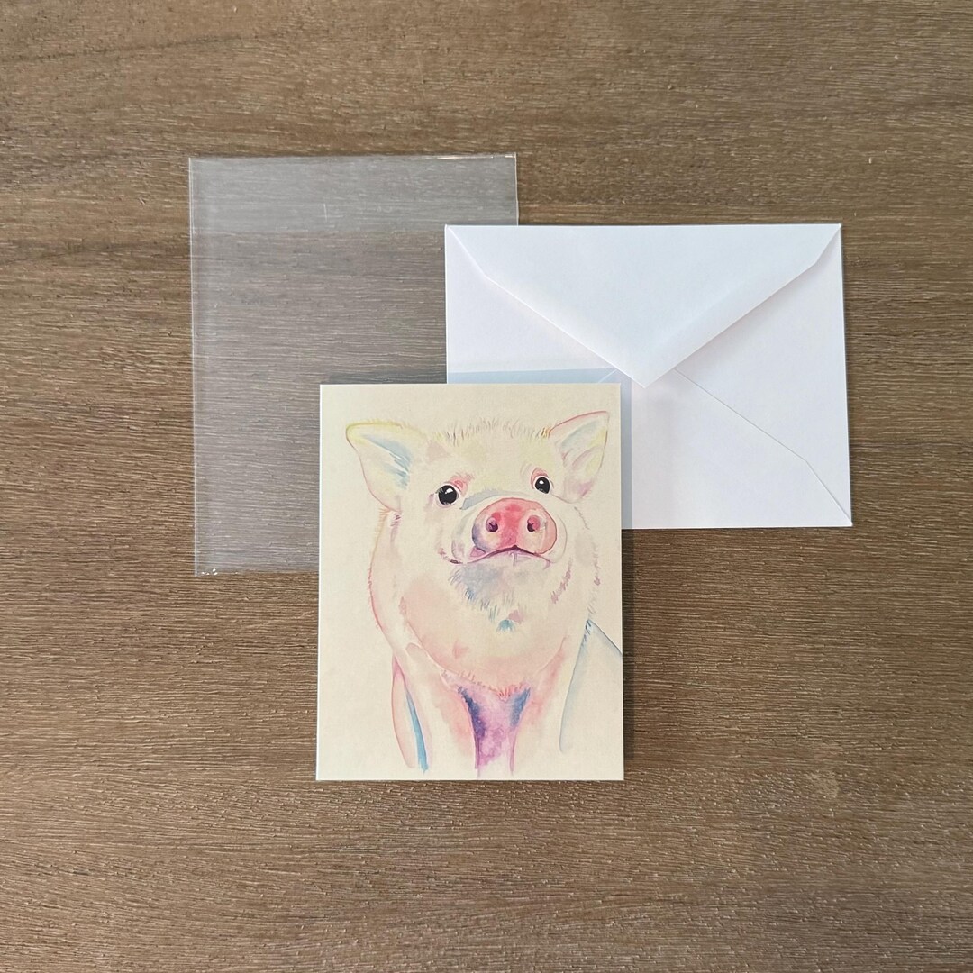 Pig Note Card, Original Watercolor Animal Art, Blank Greeting Card - Etsy