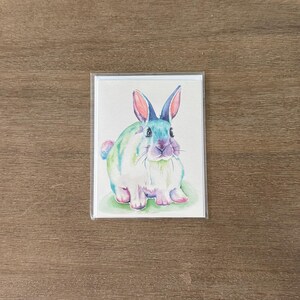 Bunny Rabbit Note Card, Original Watercolor Art, Blank Greeting Card Stationary image 2