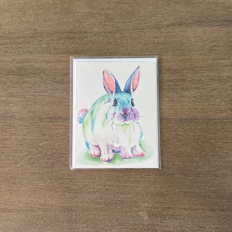 Bunny Rabbit Note Card, Original Watercolor Art, Blank Greeting Card Stationary image 2