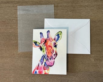 Giraffe Note Card, Original Watercolor Art, Blank Card Stationery