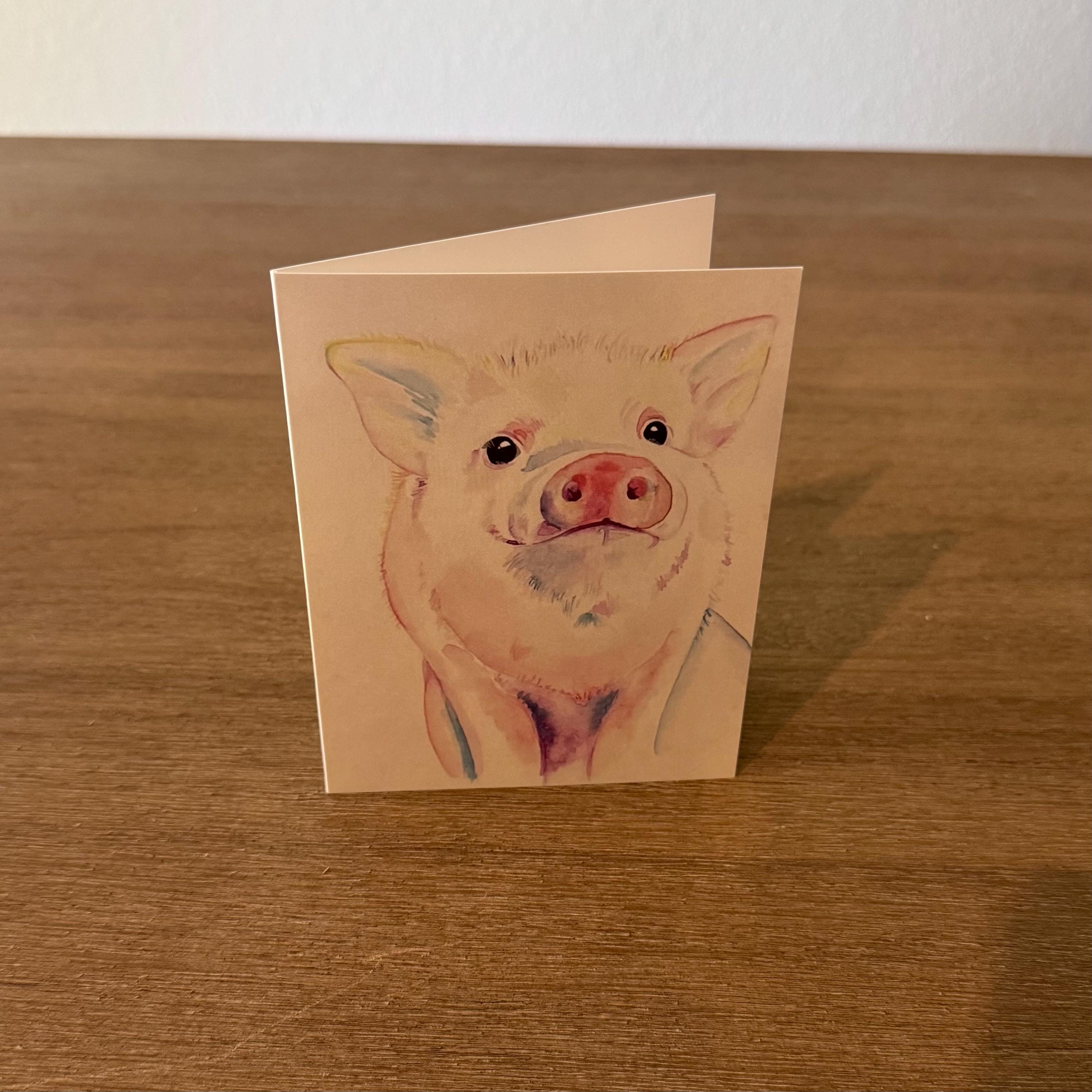 Pig Note Card, Original Watercolor Animal Art, Blank Greeting Card - Etsy