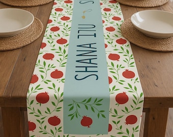 Jüdischer Rosch HaSchana Tischläufer, Shana Tova Granatapfel Israel Geschenk, Jüdisches Neujahr, Feiertagsdekor, Baumwolle, Poly, Küche, Esszimmerbettwäsche