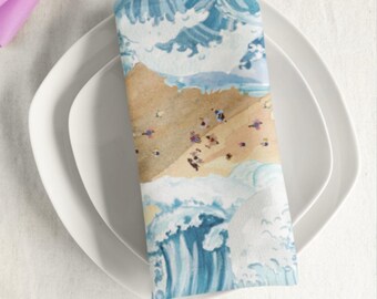 Passover Table Napkins, Set of 4 - Red Sea Splitting Design - Fun Passover Decor for Home, Seder Plate Linens, Jewish Holiday Hostess Gift