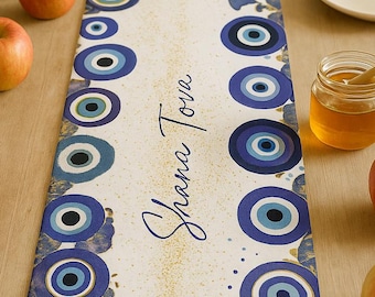Rosh HaSchana Tischläufer, Jüdischer Feiertagsdekor, Esszimmer-Mittelstück, Jüdisches Neujahrsgeschenk, Festival Tischwäsche, Baumwolltischdecke