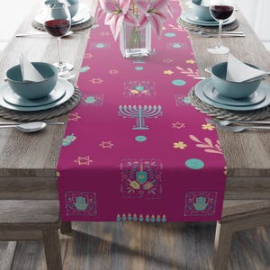 Jewish Home Decor, Chanukah Menorah Table Runner, Hanukkah Table Decor, Pink Judaica Runner, Israel Gift, Holiday Judaica Gift