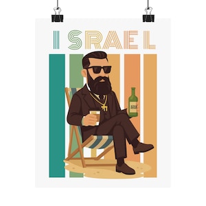 Israel Vertical Poster, Matte Hipster Herzl Art Print, Jewish Home Decor, Zionism Wall Art, Patriotic Israeli Gift, Modern Jewish Artwork