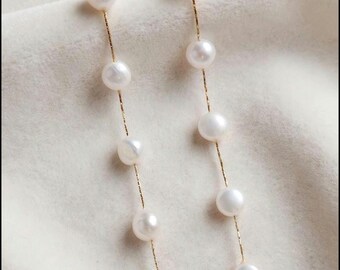 Long Pearl Dangle Earrings: Gold Plated Bridal Jewelry