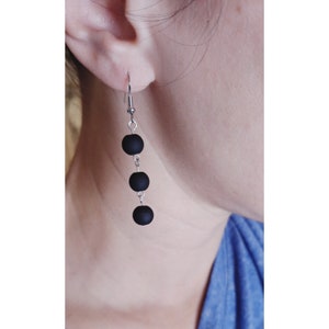 Black bead dangle Earrings, black drop earrings with sterling silver ear wires, gift for her, Halloween earrings