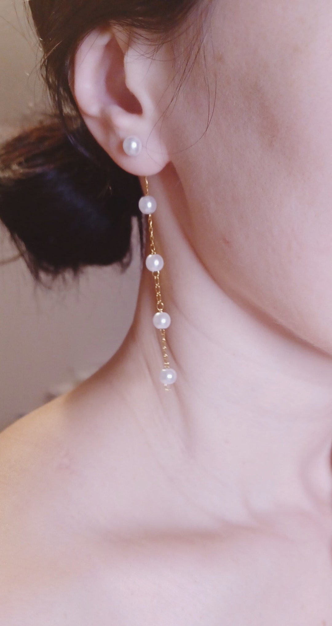 Pearl Drop Threader Earrings: Gold Chain Dangle Earrings - Etsy