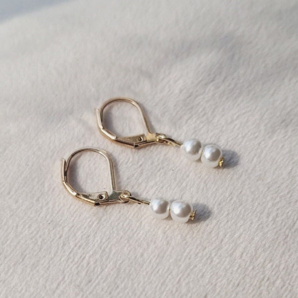 Gold Pearl Earrings leverback dangle pearl earrings drop earrings gift for her bridesmaids gift