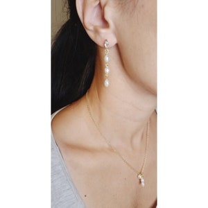 Gold Plated Pearl Drop Earrings with Diamond Stud