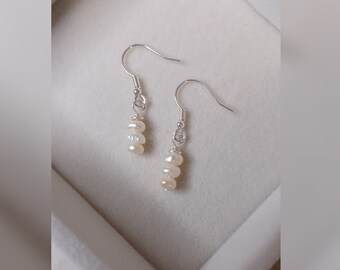 Dangly pearl earrings, Small Freshwater Pearl Earrings on 925 sterling silver ear wires, dainty earrings, drop earrings, gift for her