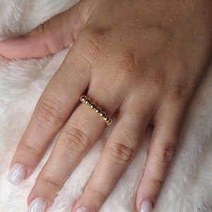 14k Gold filled beaded ring, bead stretch ring, Gold plated stacking ring, elastic ring,