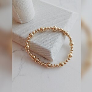 14K Gold Plated Beaded Bracelet: Stackable 4mm & 6mm Beads