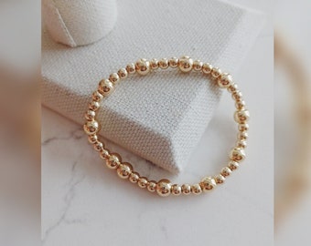 Beaded bracelet, 14K Gold Plated beads, stackable bracelet -6mm and 4mm beads, gift for her