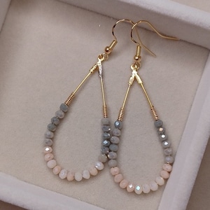 Handmade Teardrop Beaded Earrings: Gray & Pink Dangle Drop