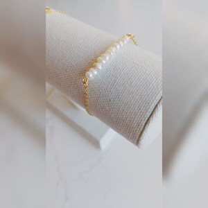 Freshwater Pearl Bracelet: Gold Bar, Dainty Minimalist Style