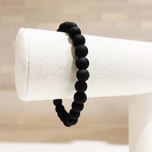 Matte Black Beaded Bracelet: Unisex Glass Bead Stacking Bracelet