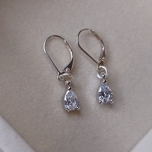 Diamond drop earrings, teardrop cubic zirconia dangle earrings, 925 Sterling silver leverback earwire,  bridal jewelry, mothers day gift,
