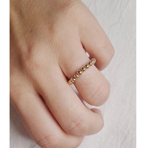14k Gold filled bead ring, beaded stretch ring, Gold plated stacking ring, 3mm beads, elastic ring, gift for her, christmas gift