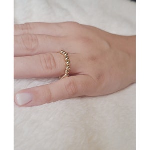 Gold beaded ring, Gold filled, bead stretch ring, Gold plated stacking ring, elastic ring,