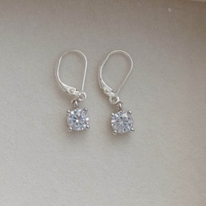 Diamond earrings,silver Dangle cubic zirconia  Earrings, Silver crystal diamond, 925 sterling silver leverback earrings, gift for her