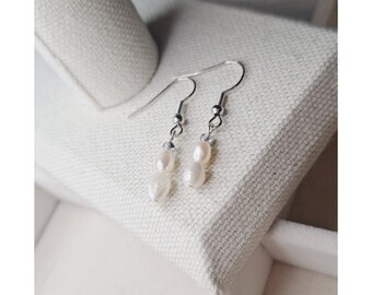 Dainty Freshwater Pearl Dangle Earrings: Silver Plated