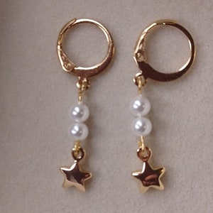 Star Pearl Earrings, Gold Plated Pearl Earrings, Dangle Pearl Earrings ...
