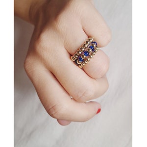 14k gold filled beaded rings, stacking rings, stretchy bead ring, elastic blue ring, 3mm, 4mm, set of 3, gift for her