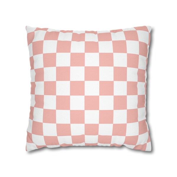 18 X 18 Checkered Polyester Pillow Case, Eclectic Home Decor, Checkered Pillow, Groovy, Pink Checkered Pillow Case, Checkered Decor