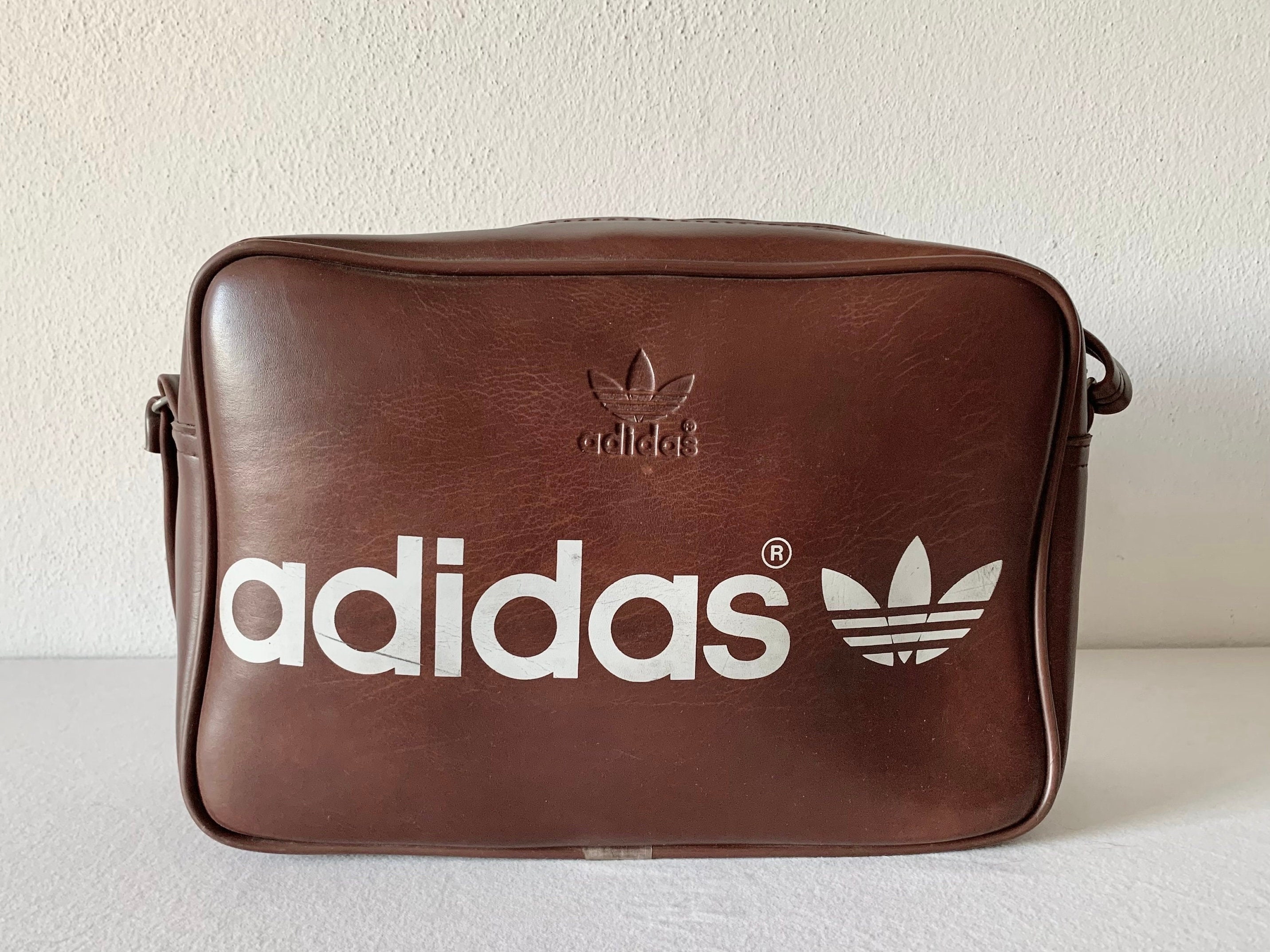 Vintage 1980s Brown Adidas Shoulder Bag Sports Leather Hold All