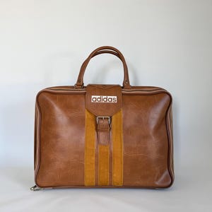 Porte-documents en cuir Adidas vintage des années 1970, rare XL Adidas Top Held Suitcase, sac de sport marron
