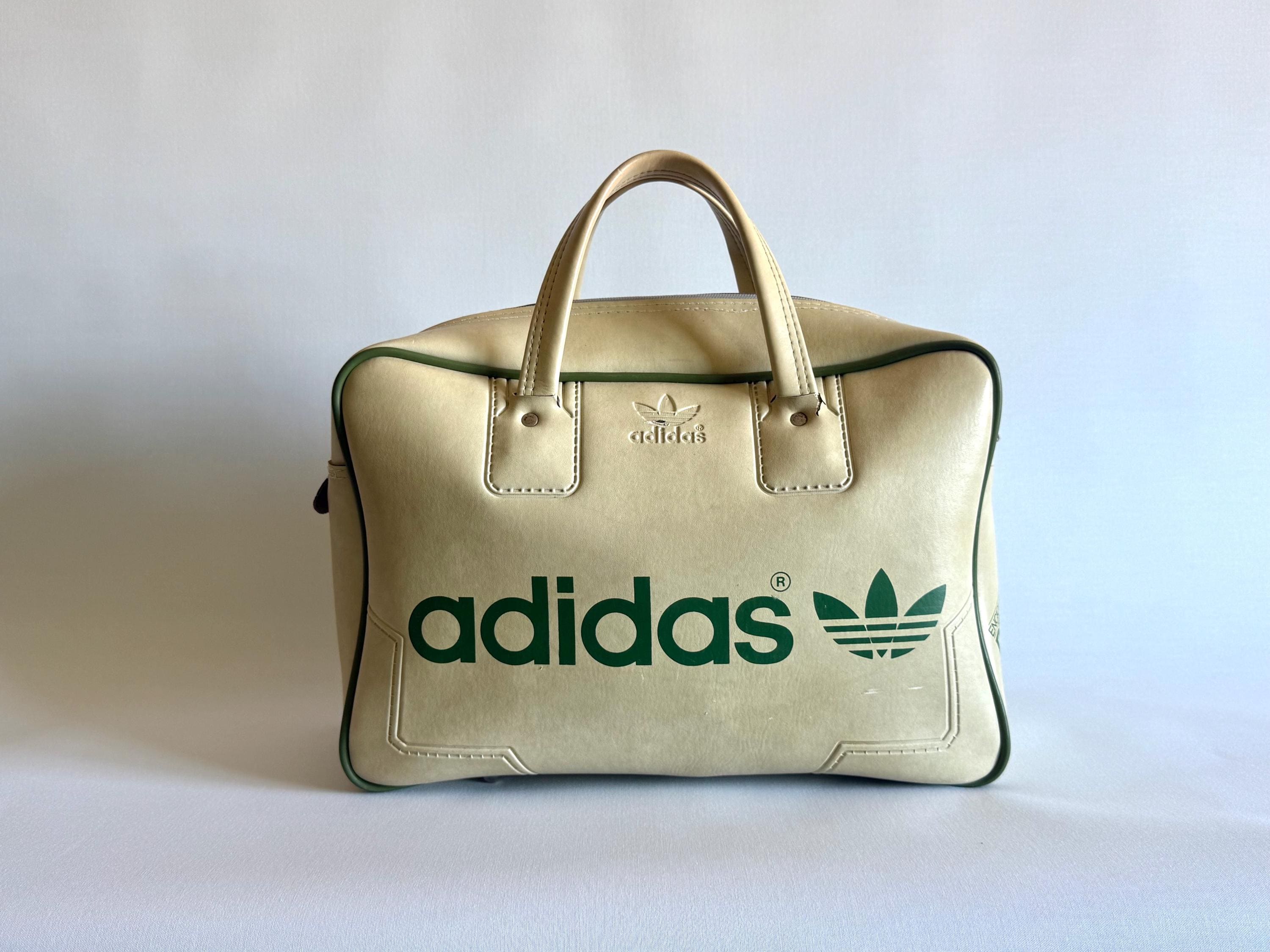 70s adidas エナメル ボーリングバッグ トートバッグ ヴィンテージ adidas エナメルボストンバッグ 白×紺 70s-80s ヴィンテージ
