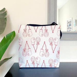 Boxing Gloves Patterned Bag, Girl Boxer Gift, Fitness Accessory, Cute Large Gym Tote, Active Lifestyle, Women Who Workout, Boxing Ring Bag