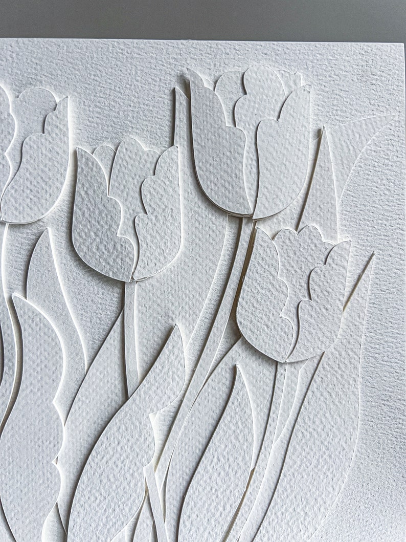Original Paper Cut 3D Layered Tulips, Hand Cut Paper Art, Cut Paper Botanical, Hand Cut Paper Flower, Cut Paper Art, Flower Collage image 3
