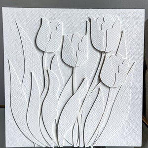 Original Paper Cut 3D Layered Tulips, Hand Cut Paper Art, Cut Paper Botanical, Hand Cut Paper Flower, Cut Paper Art, Flower Collage image 7