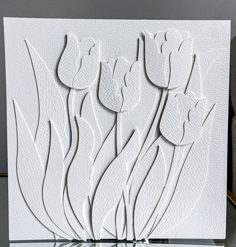 Original Paper Cut 3D Layered Tulips, Hand Cut Paper Art, Cut Paper Botanical, Hand Cut Paper Flower, Cut Paper Art, Flower Collage image 7