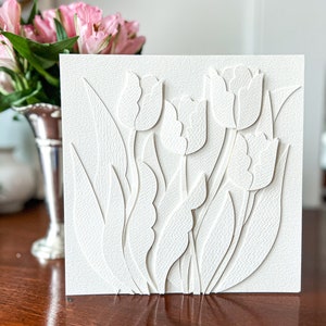 Original Paper Cut 3D Layered Tulips, Hand Cut Paper Art, Cut Paper Botanical, Hand Cut Paper Flower, Cut Paper Art, Flower Collage image 1