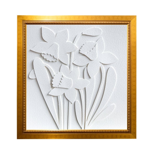 Original Paper Cut 3D Layered Daffodils, Hand Cut Paper Art, Cut Paper Botanical, Hand Cut Flower, Layered Paper Art, 3D Art, Flower Art