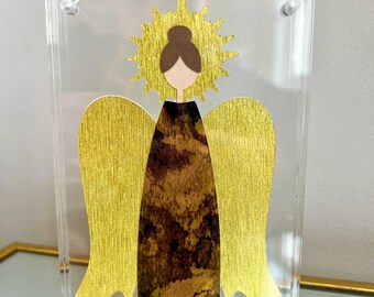 Paper Cut Christmas Angel, Nativity Angel, Collage Art, Christmas Collage, Paper Art, Animal Print, Gold Leaf, Schumacher Wallpaper