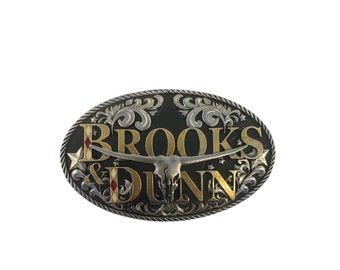 Brooks and Dunn Belt Buckle, Country Music Belt Buckle, 1990's, Long Horned Cow Skull Logo.