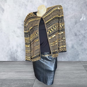 Vintage Black and Gold Beaded Women’s Silk FABULOUS Evening Jacket
