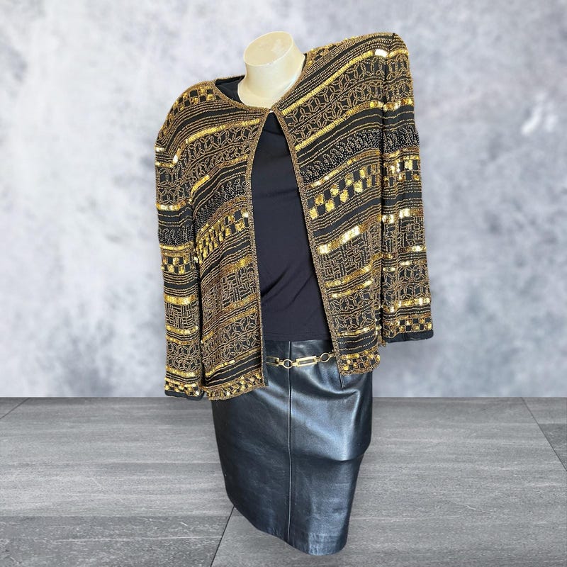 Vintage Women's Embroidered & Beaded Silk Jacket S