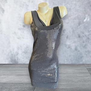 Y2K bebe Sequined Grey Backless Mini Dress -Size Medium