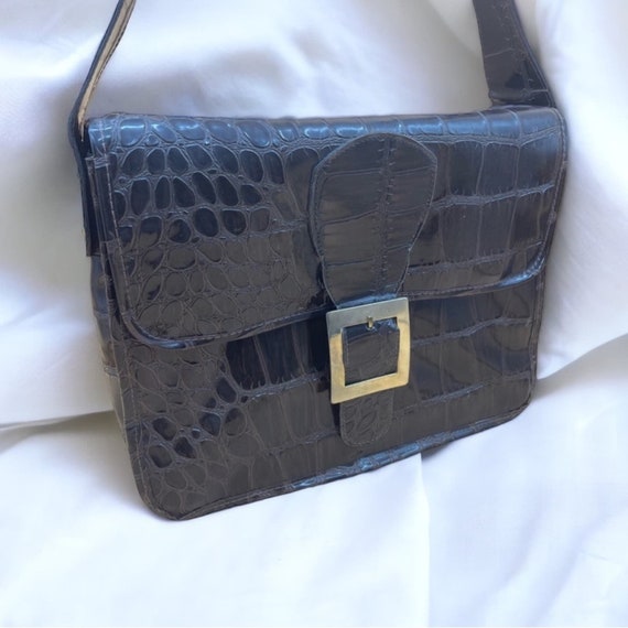 Vintage ‘Croc’ Brown Leather Briefcase Messenger … - image 1