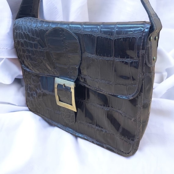 Vintage ‘Croc’ Brown Leather Briefcase Messenger … - image 2