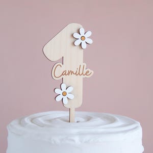 Topper per torta personalizzato con numero di margherita, Primo compleanno del bambino, Topper per torta con nome personalizzato per il primo compleanno, Festa retrò Boho, Decorazione Smash Cake