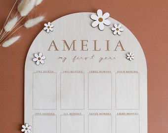 Personalized My First Year Daisy Photo Board – Boho Baby Gift, Custom Keepsake for Nursery Decor, Baby Shower or First Birthday