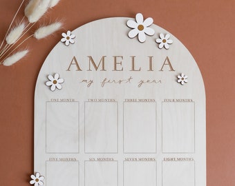 Il mio primo anno Daisy Photo Board, Boho Retro One Year Of Photo Poster, Baby 1st Birthday Wood Sign, Primo compleanno Personalizzato Arredamento personalizzato